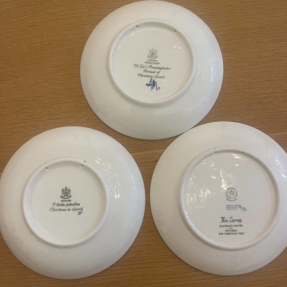 Vintage Decorative Plate Set 3 Blue B&G Juletraeer Hentes Denmark Holiday - Picture 5 of 10